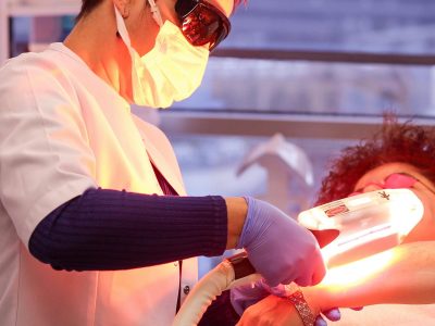 Laser hair removal treatment with safety goggles